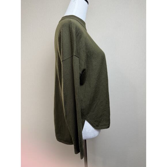 Madewell 100% Merino Wool Sweater Women's Size M Green Lightweight 3/4 Sleeve - Picture 3 of 12
